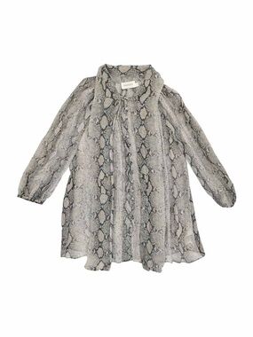 ZIMMERMANN 100% silk blouse black grey snake print neck tie ruffles SZ 1